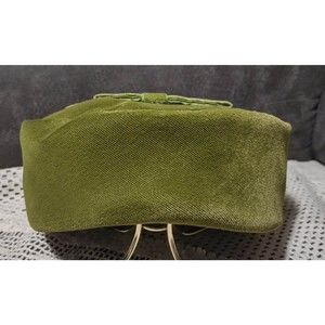 Vintage Ladies Green Pill Box Style Union Made Hat Bow Design Velvet 50's